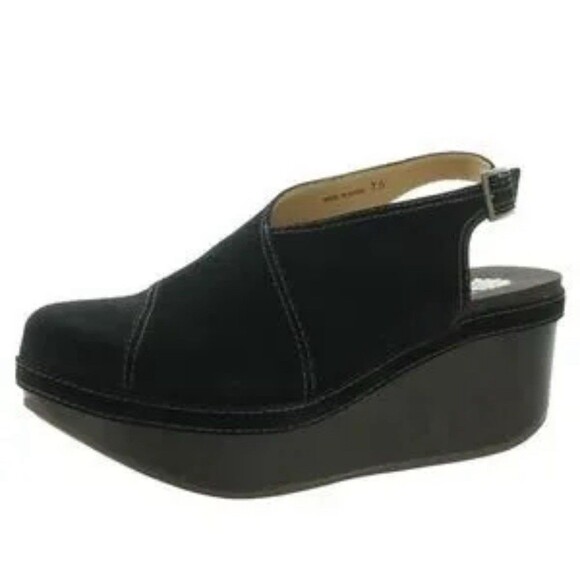 Yellow Box Bardene Black Leather Suede wedge Clogs Size 10 - Picture 1 of 10
